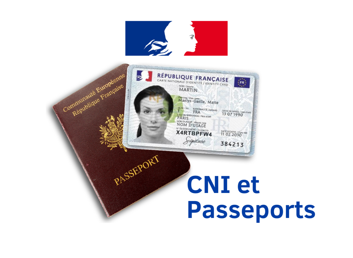 Logo Marianne avec passeport et carte nationale d'identité